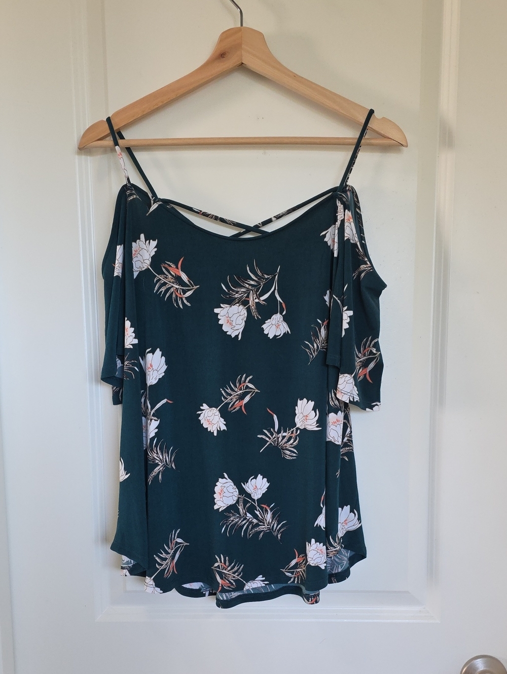 Kaileigh Dark Teal Floral Cold-Shoulder Camisole